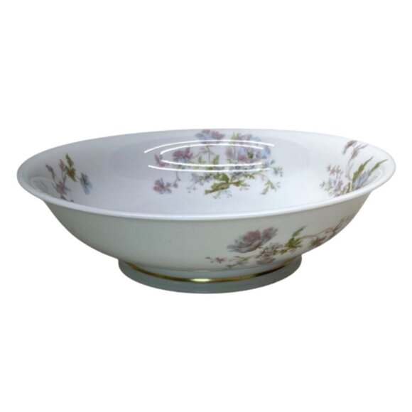 Haviland Schleiger 79 Pink Blue Poppies Footed Round Serving Bowl Limoges France - Picture 1 of 11